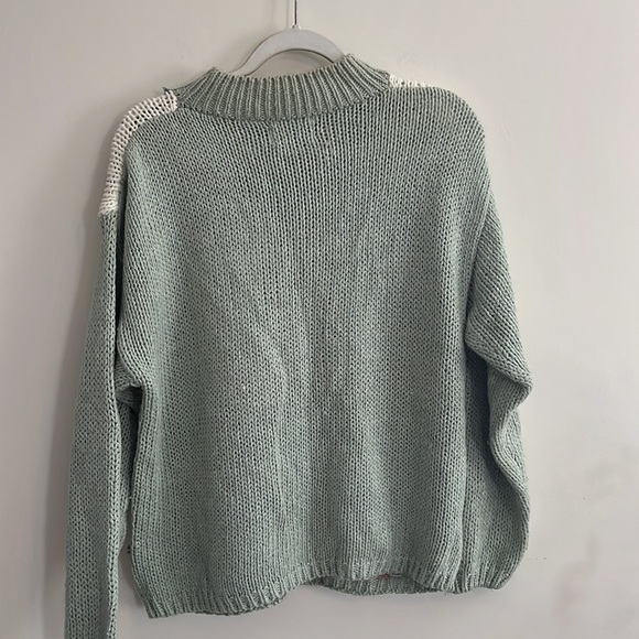 Vintage Hand knitted Granny Sweater Floral Green Pink Ramie Cottagecore L 80s - Picture 4 of 4